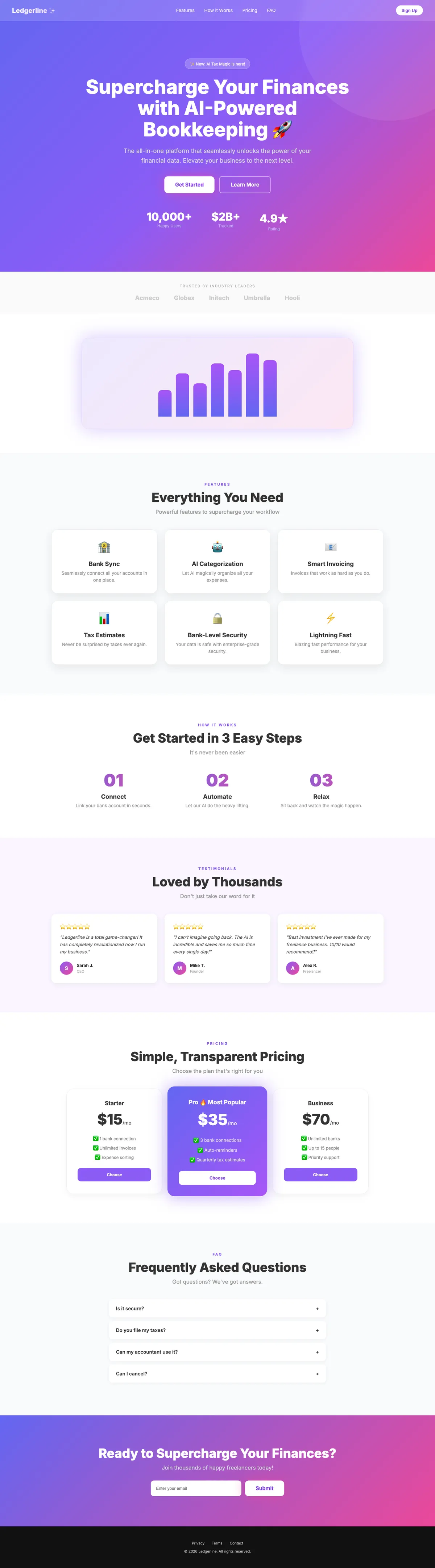 SaaS landing page before Pristine
