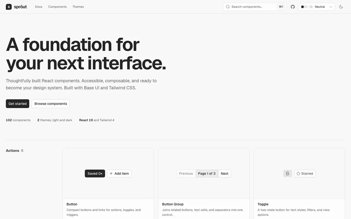 Sprout home page: A foundation for your next interface.