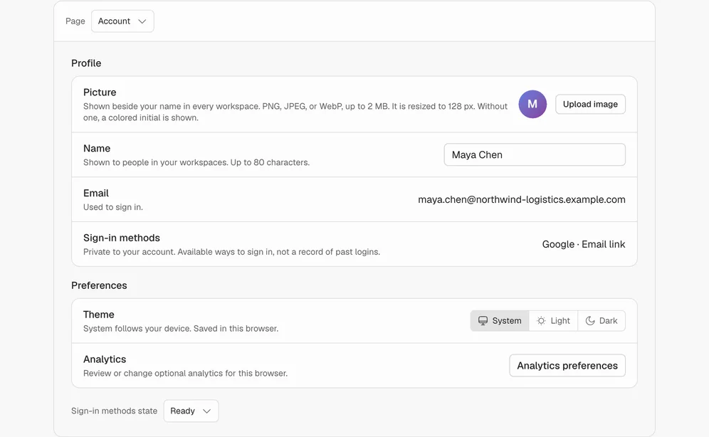 Settings List component, live demo